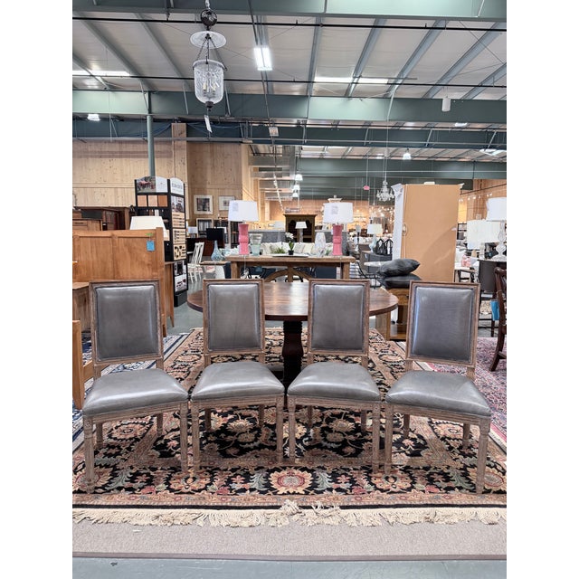 Restoration Hardware Set of 6 Restoration Hardware French Square Back Leather Dining Chairs For Sale - Image 4 of 12