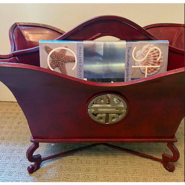 Vintage Chinoiserie Metal Magazine Holder Rack For Sale - Image 11 of 13
