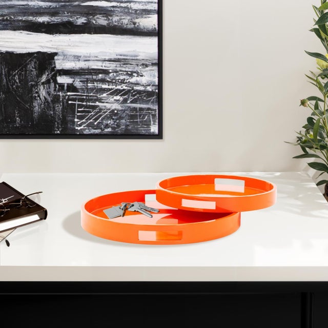 Orange Saint Tropez Round Tray Set of 2 - Orange For Sale - Image 8 of 10