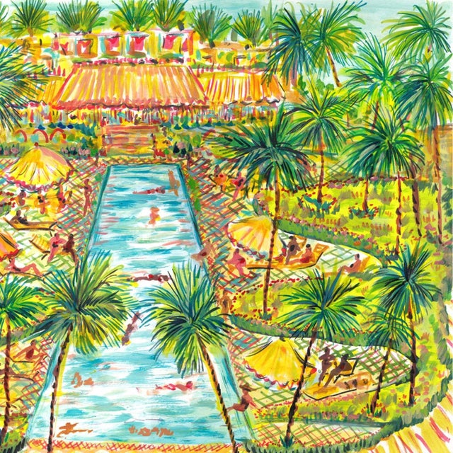 2020s "Beach Club Pool" Original Whimsical Figurative Painting by Pauline de Roussy de Sales For Sale - Image 5 of 5