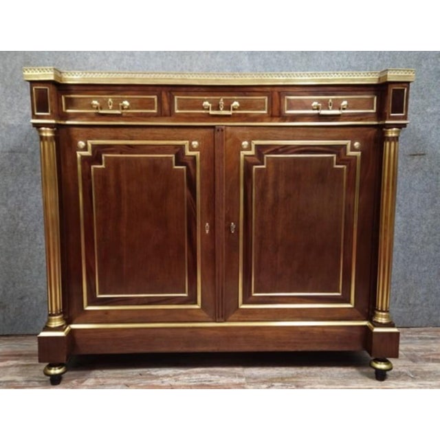 Brown Parisian Buffet in Mahogany and Gilt Brass with Marble Top For Sale - Image 8 of 15