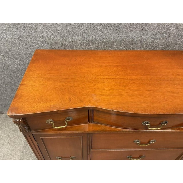 Wood Vintage Mahogany Bow Front Server Sideboard Buffet Cabinet Brass Hardware Traditional Dining Room Storage For Sale - Image 7 of 10