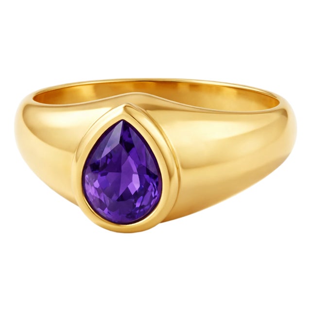 Natural Amethyst Signet Ring | Gold Plated Sterling Silver Handmade Ring | February Birthstone Ring, Size 7 For Sale