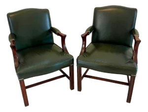 Set of Leather and Mahogany Desk Chairs, 1920s