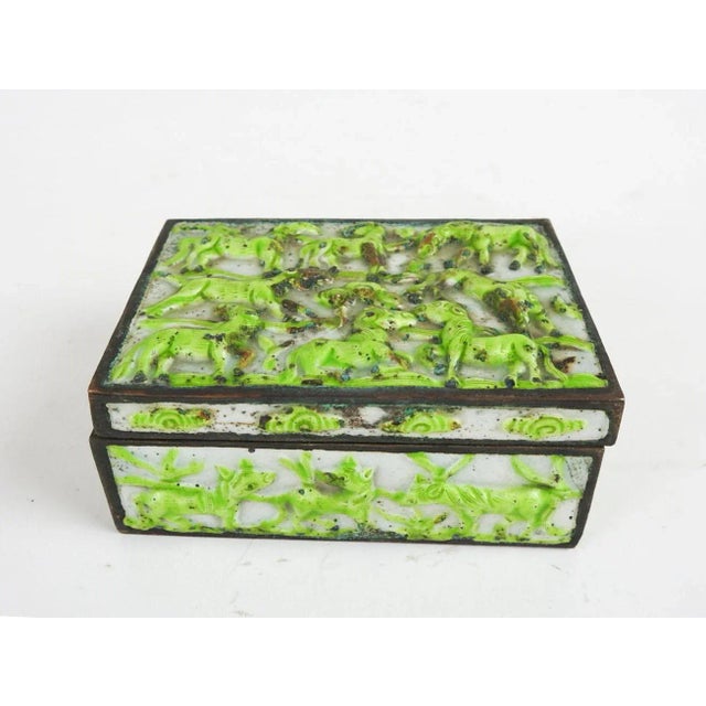 Vintage early 20th century lime green and white Chinese repousse and enamel small box and ring tray. Both marked China,...