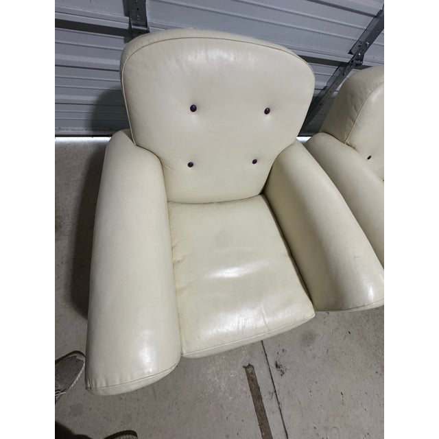 Pair of Vintage White Leather Ralph Lauren Club Chairs For Sale - Image 6 of 11