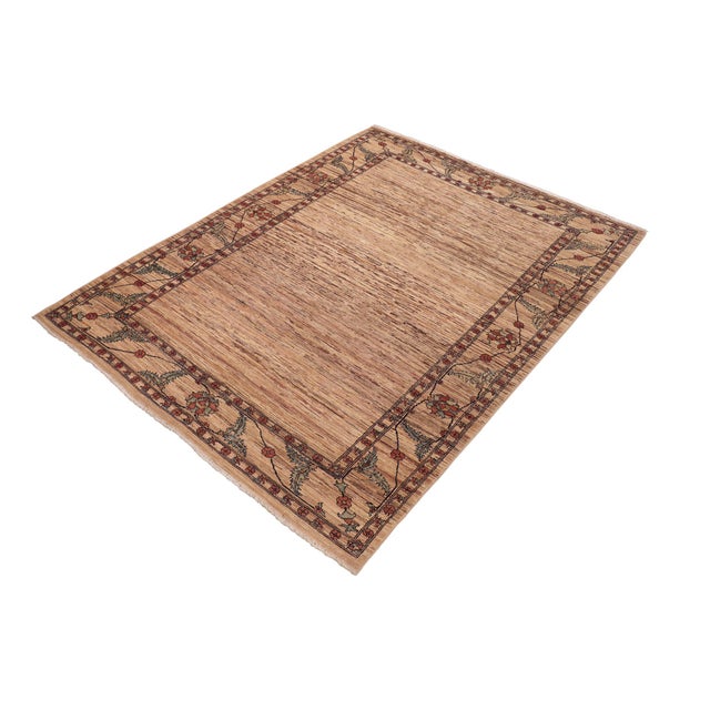 Abstract Bohemian Gabbeh Beige/Rust Wool Rug - 6'3'' X 9'0'' For Sale - Image 3 of 10
