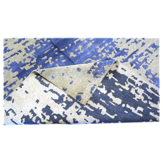 Nepalese Modern Wool and Silk 7x10 Grey & Blue Handmade Area Rug #1143458 For Sale In Houston - Image 6 of 7