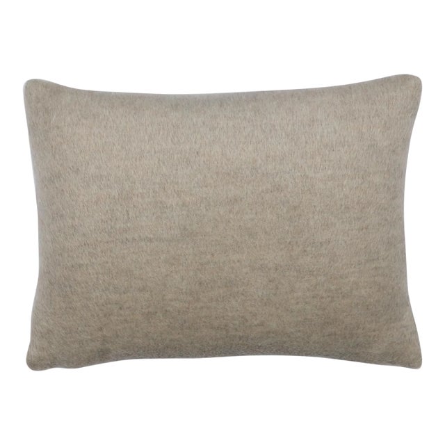 Schumacher Dixon Mohair 18" Lumbar Pillow In Stone For Sale