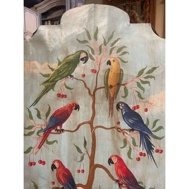 Pair of Mid-Century Italian Hand Painted Tropical Bird Panels on Canvas For Sale - Image 4 of 12