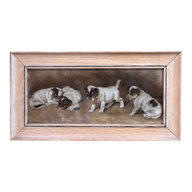 Early 20th Century American School Painting of Jack Russell Terrier Puppies For Sale