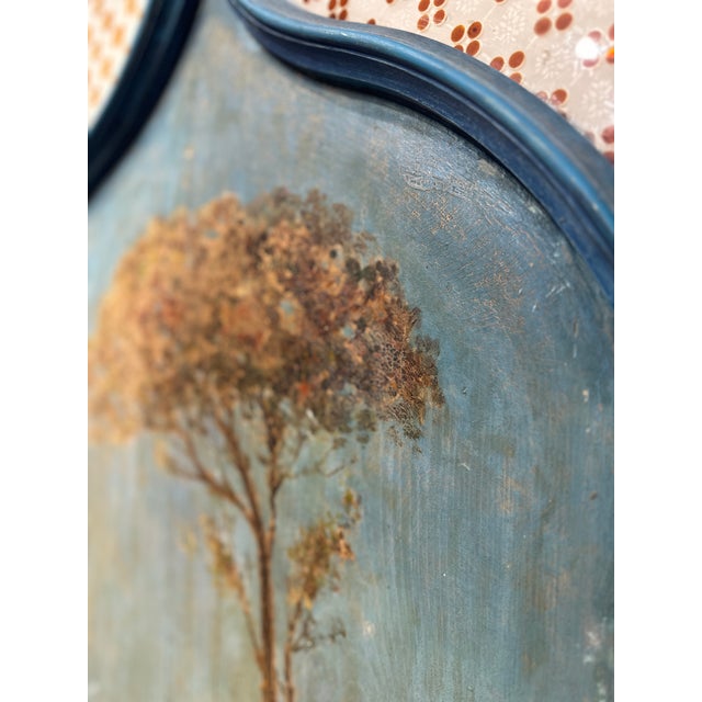 Antique Late 19th Century Blue Painted Moorish Style Stained Glass Door With Hand-Painted Landscape Panel For Sale In Raleigh - Image 6 of 15