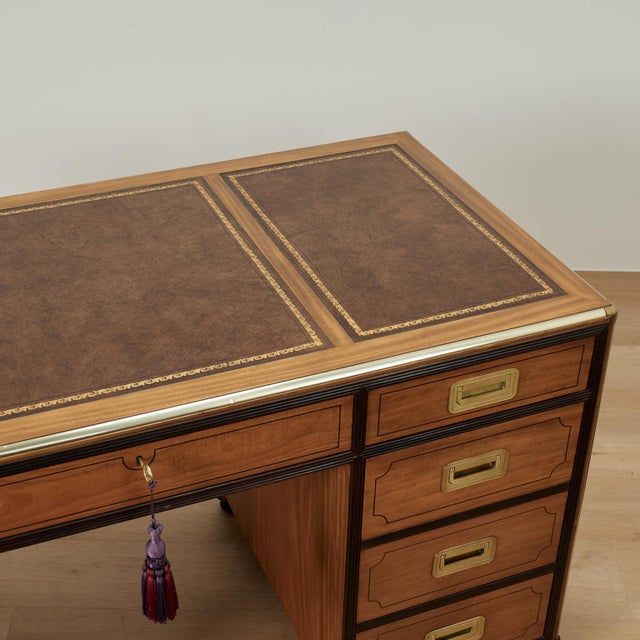 Vintage Campaign Style Leather Top Desk by Baker Collectors Edition For Sale - Image 10 of 17