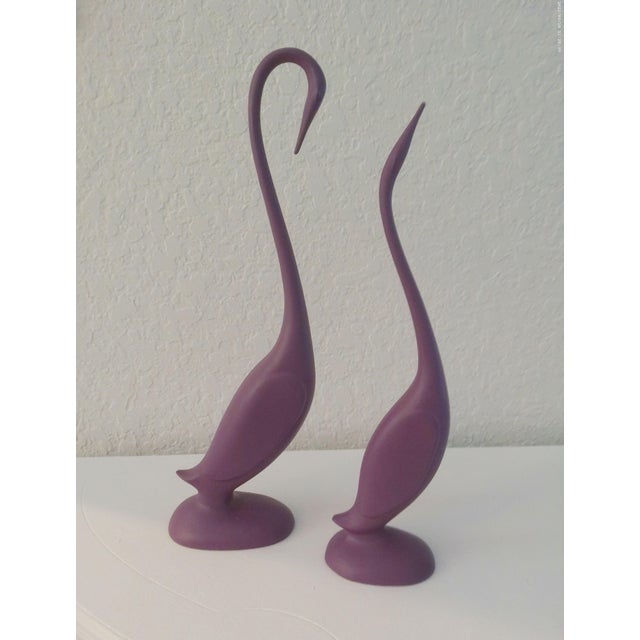 Vintage pair of studio art, modern design, molded ceramic figurines in a matte shade of dark lavender. Dimensions: tall...