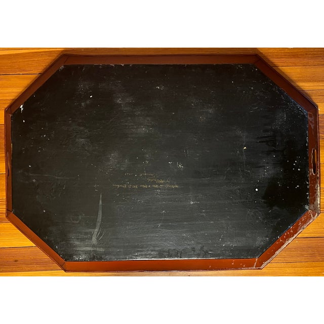Very Large 32" Antique 19th Century English Regency Brick Red Tole Tray With Gilt Leaf Border Circa 1820 For Sale In New York - Image 6 of 7