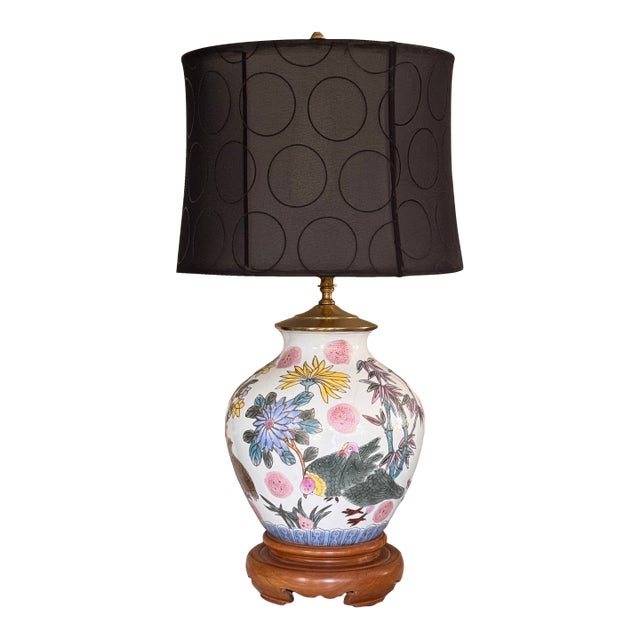 Vintage Chinoiserie Lamp in Botanical & Bird Motifs Attributed to Frederick Cooper For Sale