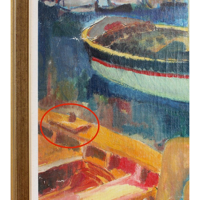 French School Artist, Young Woman at the Port of Sanary, Oil Painting on Canvas, Framed For Sale - Image 11 of 18