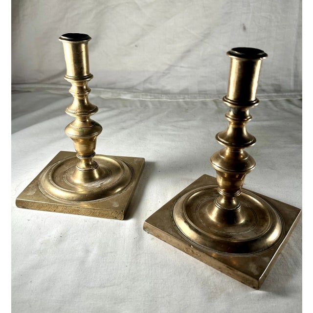 Metal Antique 17th Century Pair of Dutch Bronze Candlesticks. For Sale - Image 7 of 12