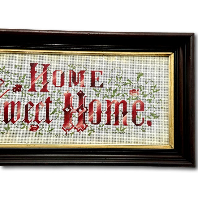 Victorian Classic Antique American Victorian Embroidered "Home Sweet Home" Motto in Original Black Walnut Frame For Sale - Image 3 of 12