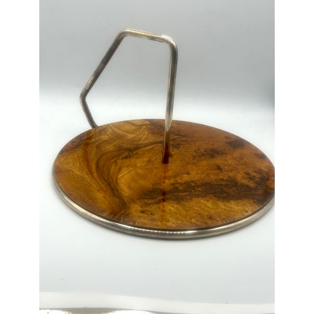 Mid 20th Century Mid-Century Italian Silverplate and Faux-Bois Serving Tray, For Sale - Image 5 of 15
