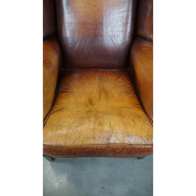 Vintage Sheep Leather Wing Chair For Sale - Image 6 of 17