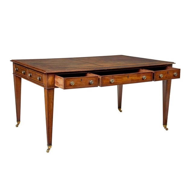 19th century sheraton revival leather top library table circa 1890. We are pleased to offer this free standing mahogany...