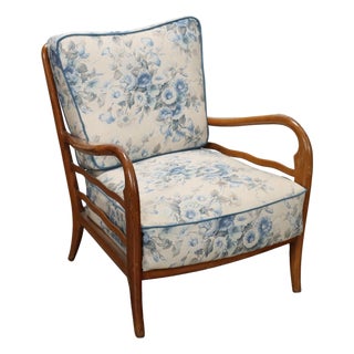 Vintage Armchair in Beech and Fabric, Italy, 1950s For Sale
