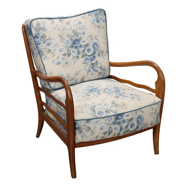 Vintage Armchair in Beech and Fabric, Italy, 1950s For Sale