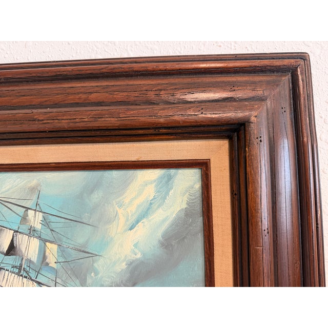 Paint Renato Longanesi - Original Vintage Oil Painting Clipper Ship Stormy Sea Framed For Sale - Image 7 of 12