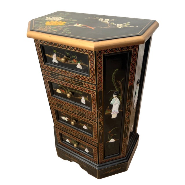 Vintage Chinese Chest of Drawers, Small Lingerie Dresser, Chinoiserie Mother of Pearl applique, Asian style 30" Tall x 20"...