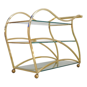 Vintage "Flow" Brass Bar Cart by Design Institute of America, Late 20th Century