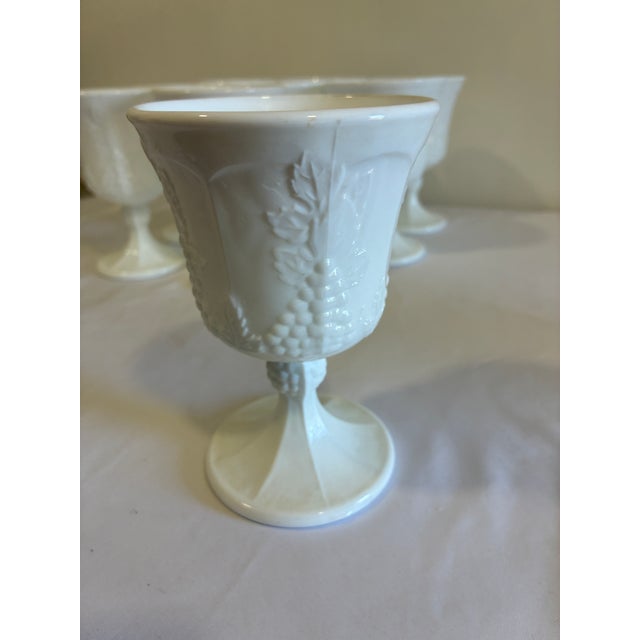 Vintage White Milk Glass Grape & Vine Pedestal Goblets, Set of 9 For Sale - Image 12 of 13