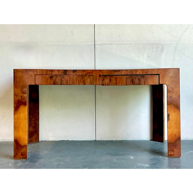 Vintage Burl Wood Writing Desk For Sale - Image 4 of 9