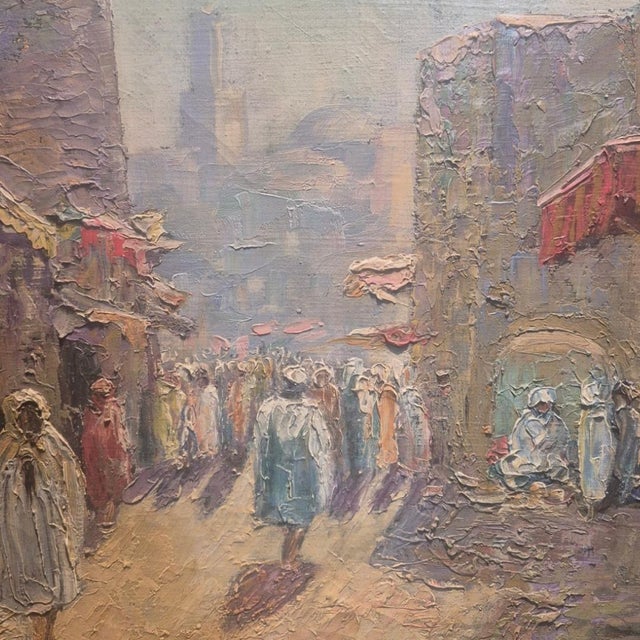 Mid-Century Modern Mid 20th Century Original Oil on Canvas Moroccan-Style Costumbrista Scene by Francisco Guinart - Unframed, 23.5" For Sale - Image 3 of 8