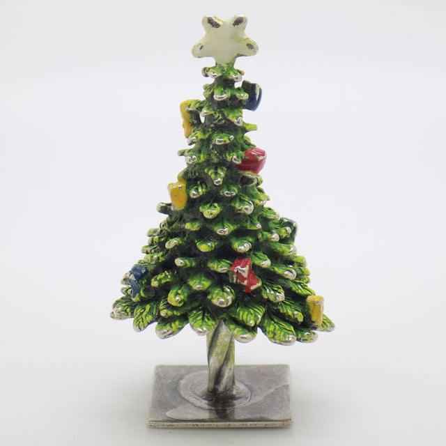 Vintage Italian Silver 800 and Enamelled Christmas Tree Figurine from Arezzo, Tuscany, 1970s For Sale - Image 9 of 9