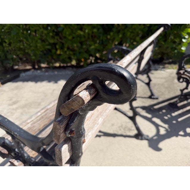Black Vintage Cast Aluminum & Oak Garden Benches, Pair For Sale - Image 8 of 12