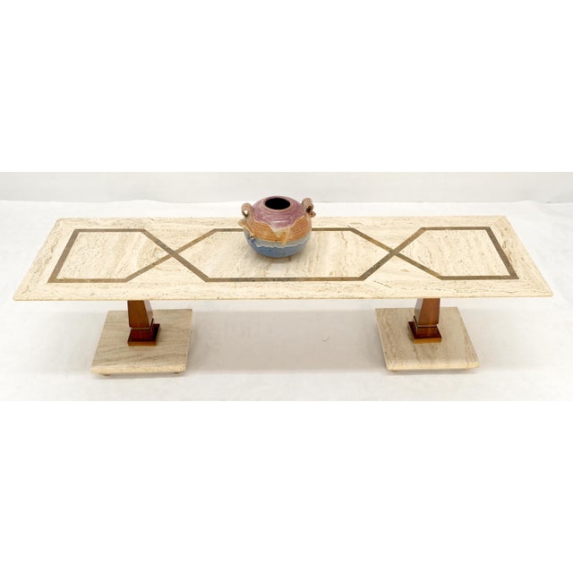 Stone Inlayed Travertine Top & Base 18x60" Rectangle Mid Century Modern Coffee Table For Sale - Image 7 of 12