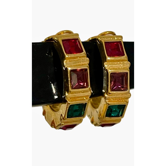 Swarovski 1980s Swarovski Multi Color Crystal Gold Hoops For Sale - Image 4 of 5
