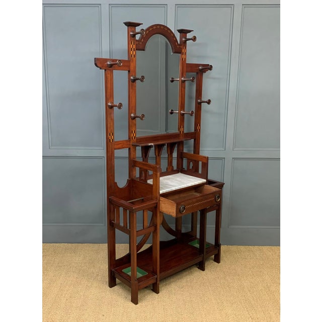 Arts and Crafts Inlaid Mahogany Hall Stand, 1900 For Sale - Image 3 of 18