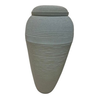 VTG Postmodern Corrugated Cardboard Vase Flute Chicago Seafoam Green 30 in W/Lid For Sale