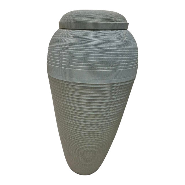 VTG Postmodern Corrugated Cardboard Vase Flute Chicago Seafoam Green 30 in W/Lid For Sale