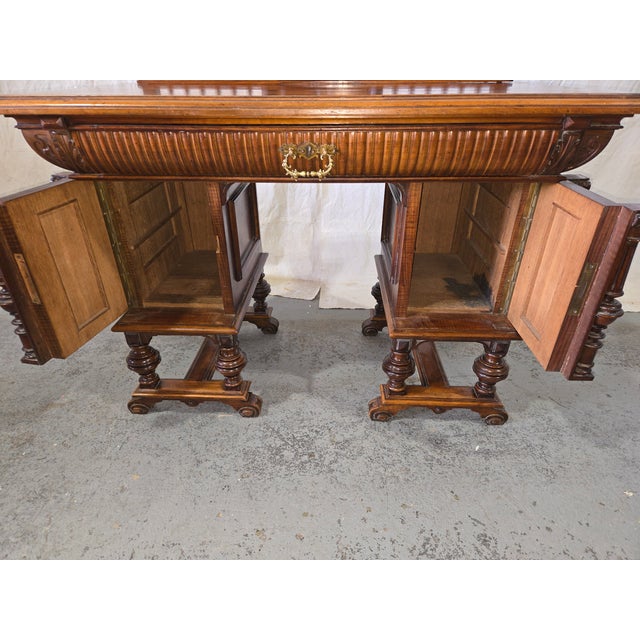 Antique Renaissance Revival Burl Walnut Writing Desk With Gallery Rail For Sale - Image 10 of 12