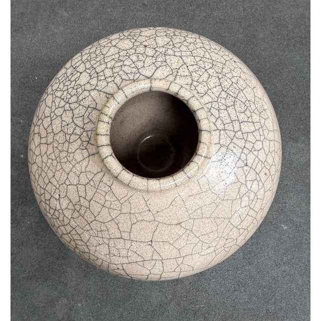 Vintage Raku Fire Vessel Crackle Glazed Ceramic Pottery Vase Signed For Sale In New York - Image 6 of 6