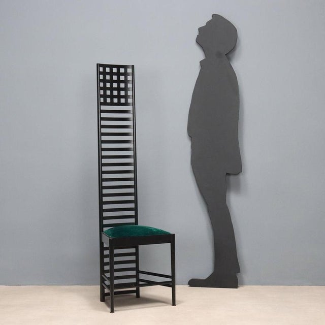 Chair, ash wood, foam seat with velvet upholstery. This piece is attributed to the mentioned designer/maker. It has no...