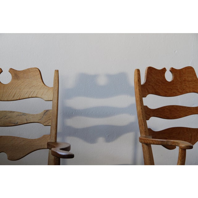 Vintage Brutalist Oak Razorblade Green Striped Armchair by H. Kjærnulf, 1960s For Sale - Image 10 of 14