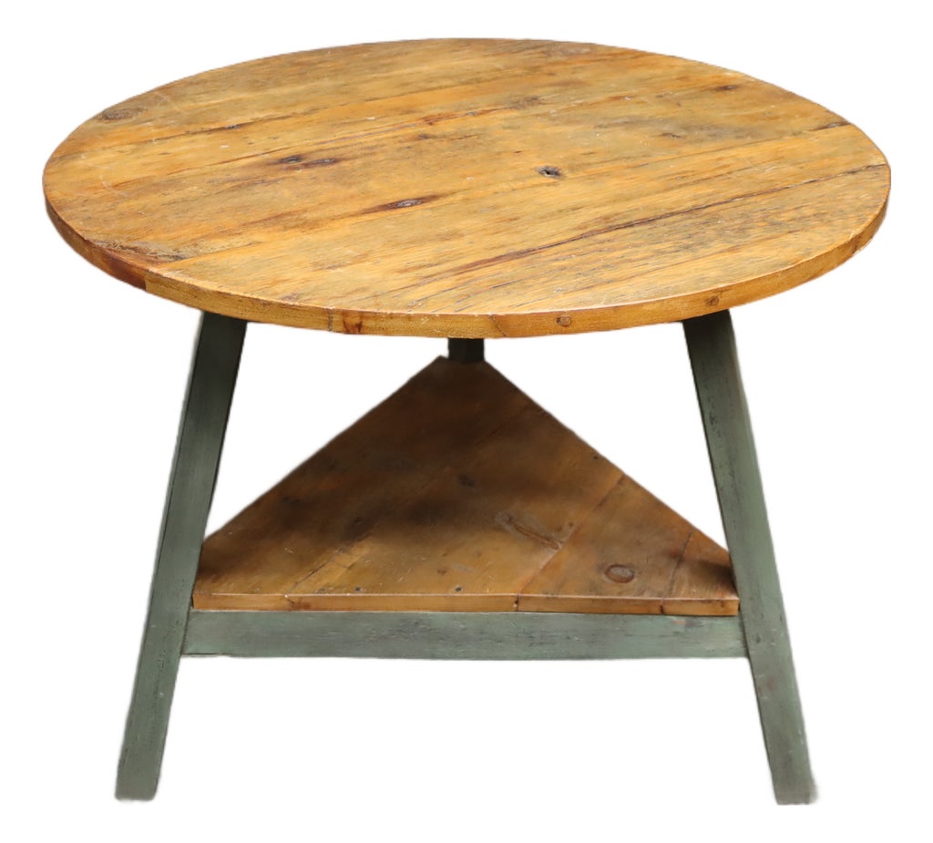 French Country Pine Coffee Table With Painted Trestle Base