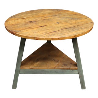 French Country Pine Coffee Table With Painted Trestle Base For Sale