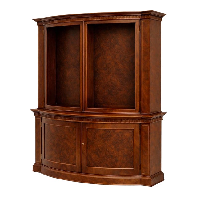 Late 20th Century Baker Furniture Bow Front Architectural Display Cabinet – Two Piece, Convex Front, Lighted Interior For Sale