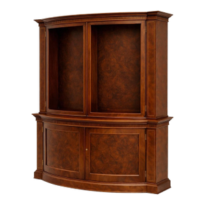 Late 20th Century Baker Furniture Bow Front Architectural Display Cabinet – Two Piece, Convex Front, Lighted Interior