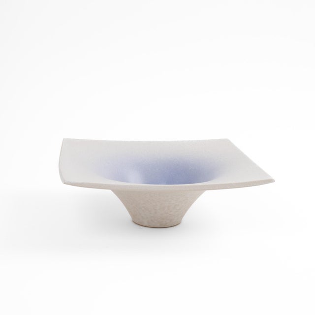 Mid-Century Modern Vintage Japanese Ikebana Vase Purple-to-White Gradient Ceramic Suiban For Sale - Image 3 of 13